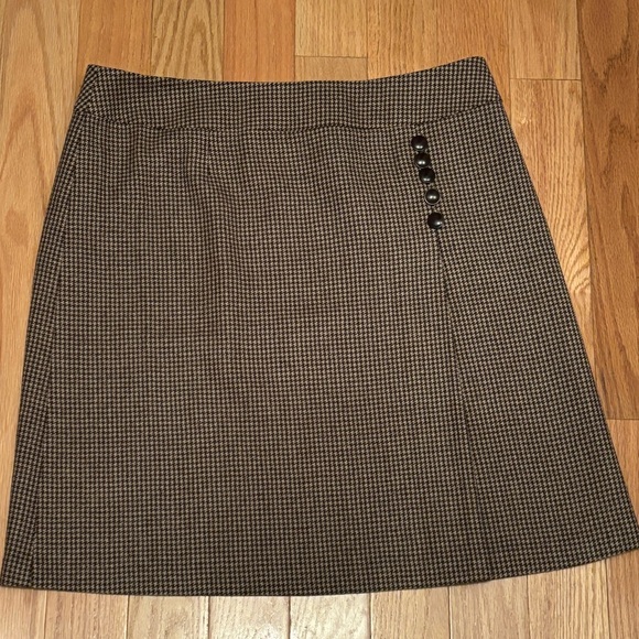 Vintage Talbots Lined Skirt Women's Size 16 Wool Brown Houndstooth A-Line - Picture 2 of 11